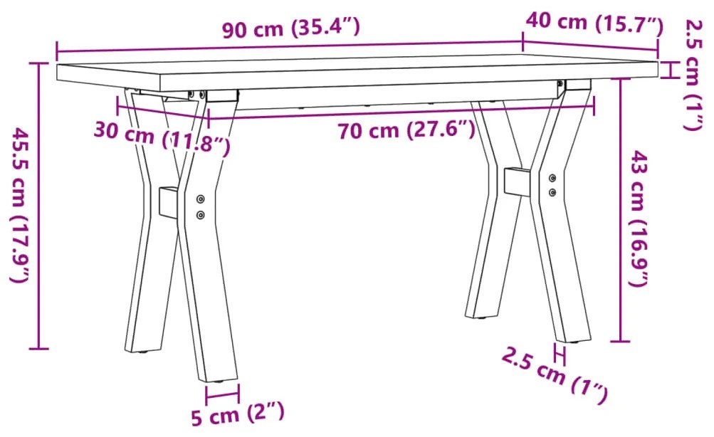 Mesa de centro estrutura em Y 90x40x45,5 cm pinho/ferro fundido