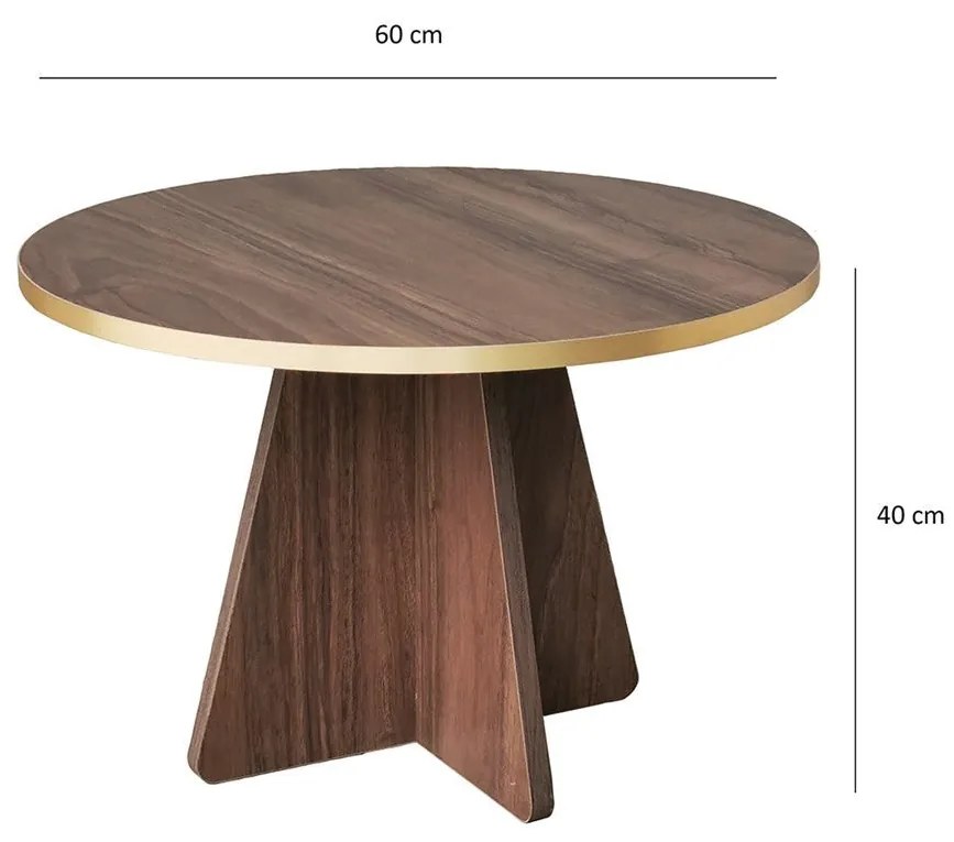 Mesa de Café Mushroom – Dourado e Nogueira – 60x40x60 cm