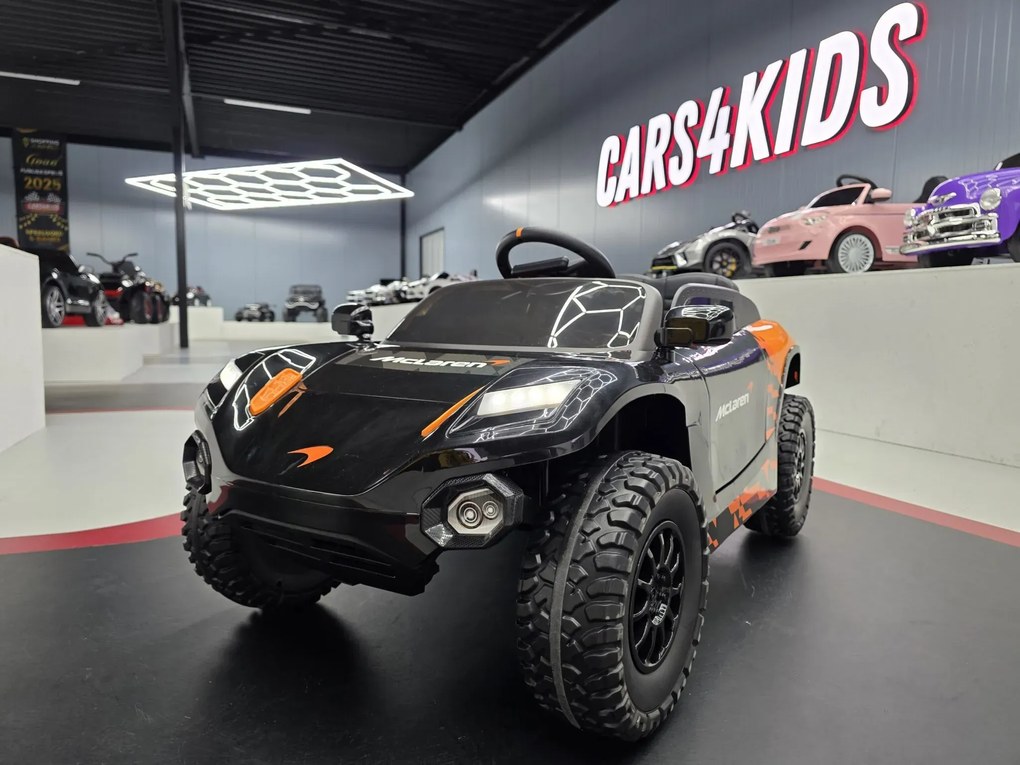 Carro Infantil eletrico McLaren Rally 12V assento de couro, pneus de borracha EVA Preto e Laranja