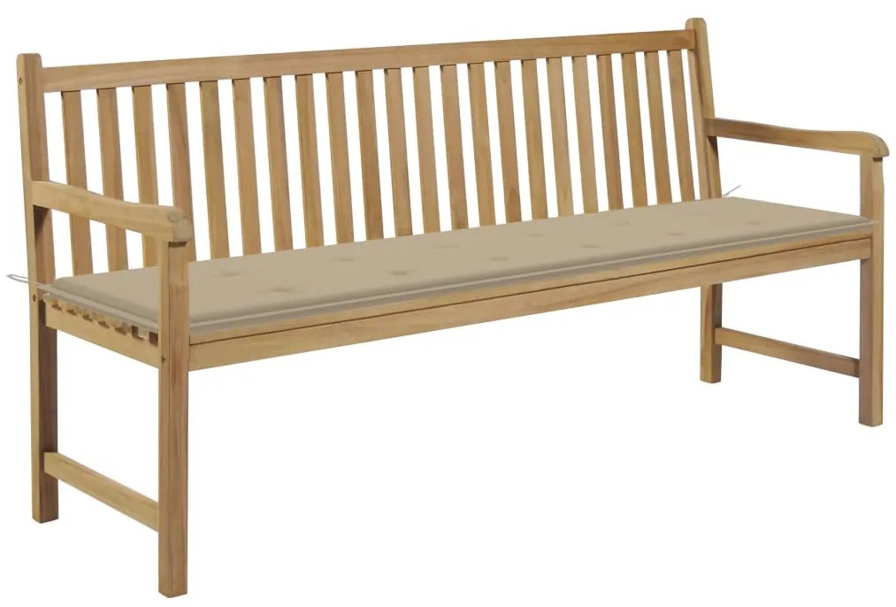 vidaXL Banco de jardim c/ almofadão bege 175 cm teca maciça