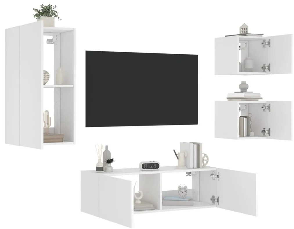 4 pcs móveis de parede para TV com luzes LED branco