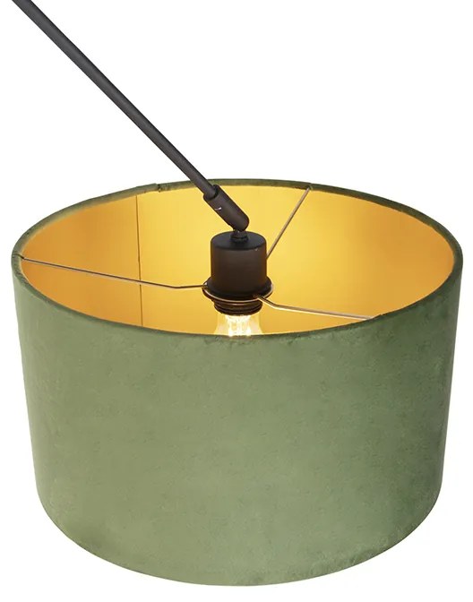 Candeeiro de suspensão preto com cúpula em veludo verde com dourado 35 cm - Blitz Country / Rústico