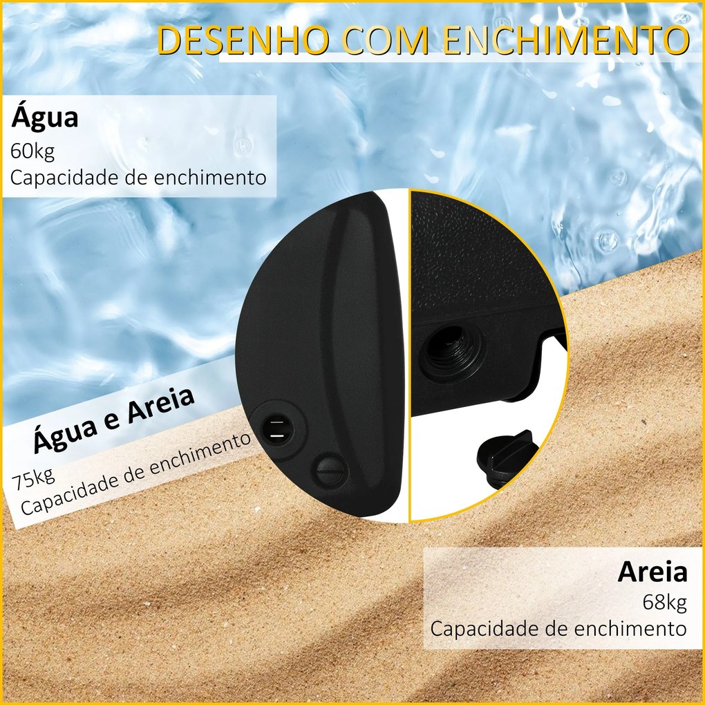 Base de Chapéu de Sol com 2 Rodas Preenchível com Água 60kg Areia 68kg