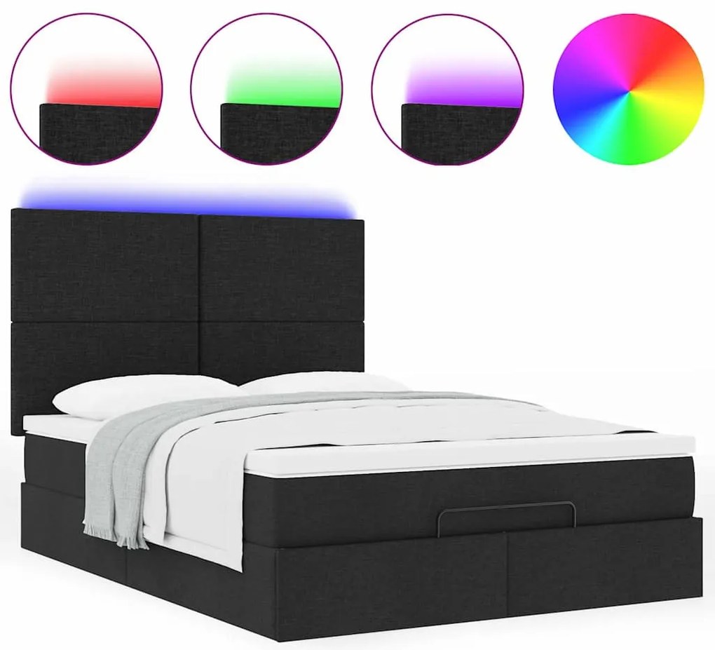 Estrutura de cama otomana com colchão 140x190 cm tecido preto