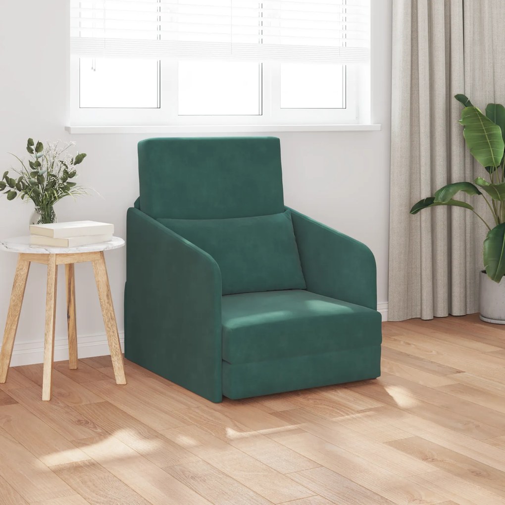 vidaXL Sofá-Cama 2 em 1 Verde Escuro 65x80x83 cm de Veludo