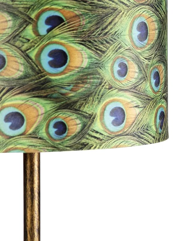 Candeeiro de pé vintage dourado com abajur de pavão 40 cm - Simplo