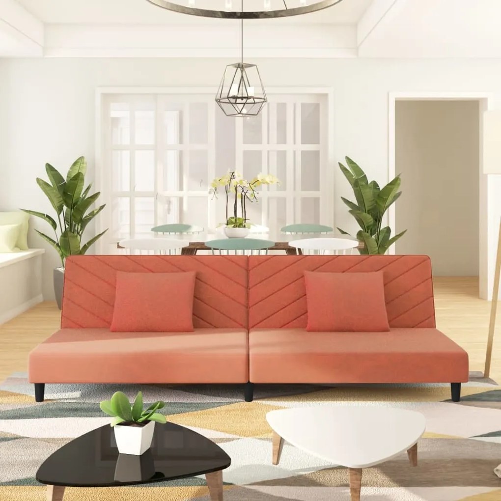337621 vidaXL Sofá-cama 2 lugares com duas almofadas veludo rosa