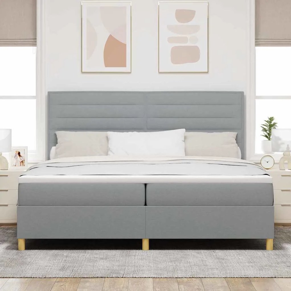 Cama Box com Colchão &amp; Luz LED Cinzento-claro 200x200 cm em Tecido