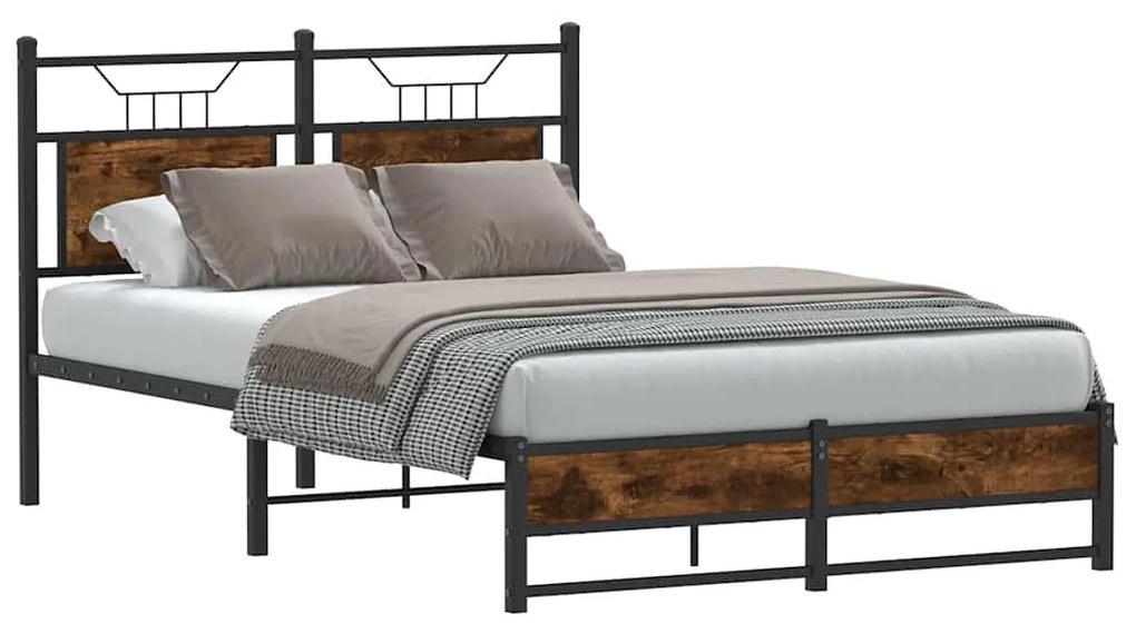 Estrutura de cama s/ colchão derivados madeira carvalho fumado