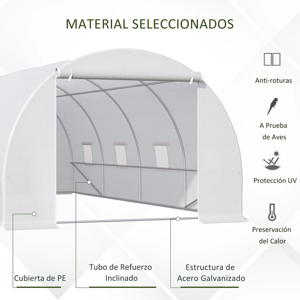 Outsunny Estufa Tipo Túnel 600x300x200cm com 8 Janelas e Cobertura de