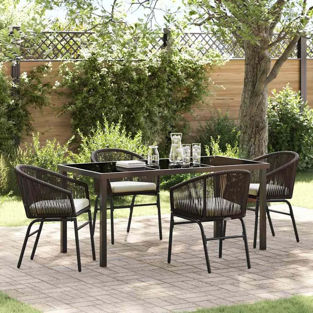vidaXL Conjunto de Jantar de Jardim com 5 Peças e Almofadas em Rattan de Poliéster Marrom.