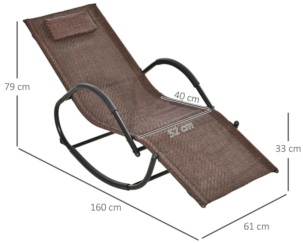 Espreguiçadeira de Exterior com Apoio para os Braços e Efeito de Vime para Jardim Terraço Pátio Carga Máxima 160kg 61x160x79cm Marrom