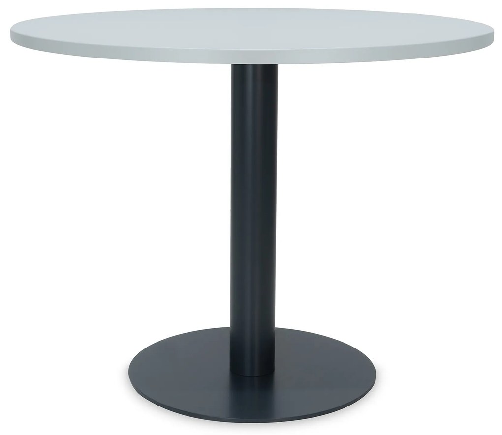 Mesa de Reunião Redonda 1200x750 mm – Tampo Cinza em Melamina, Estrutura Preta