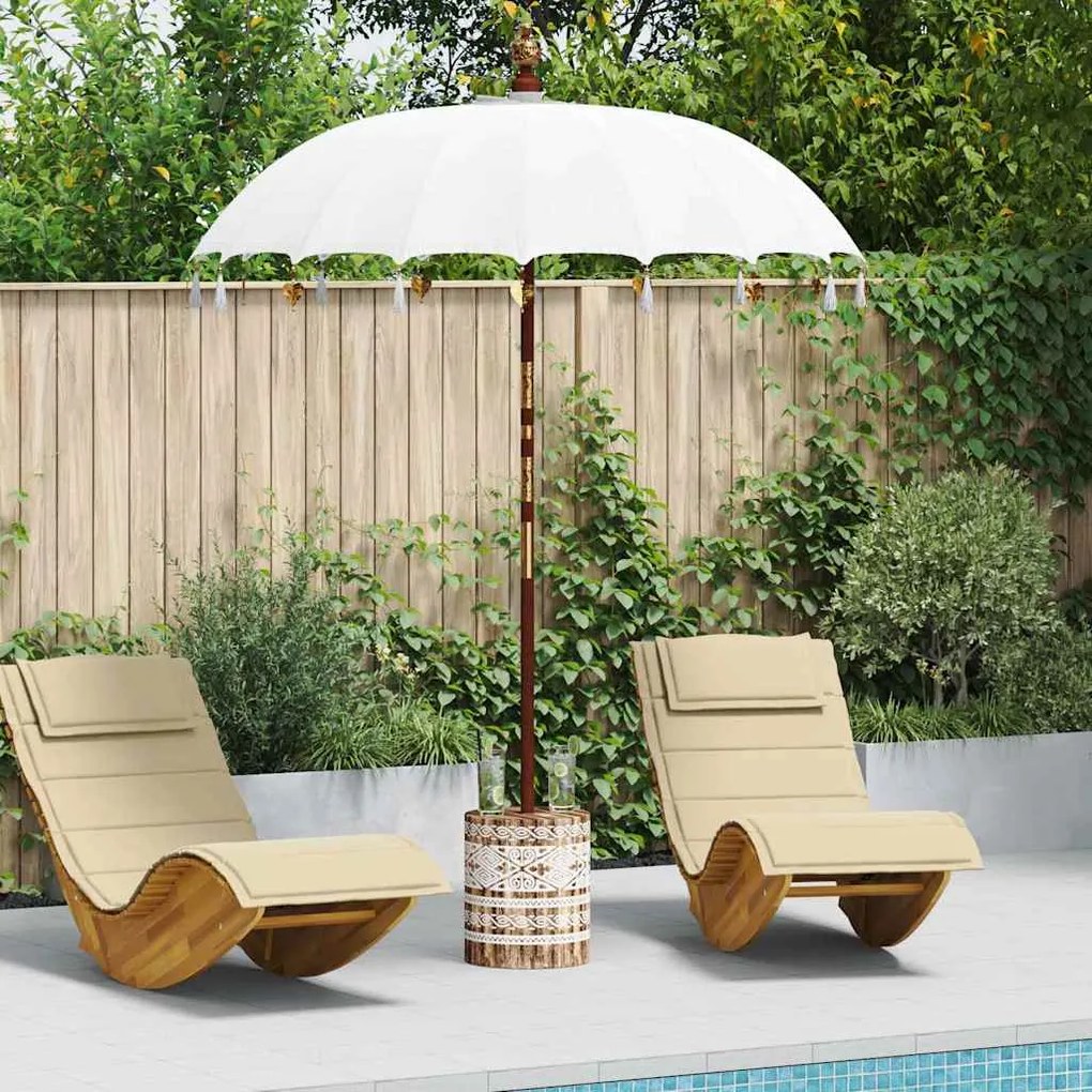 Parasol Balinês Creme 180-190 cm Algodão, madeira sólida