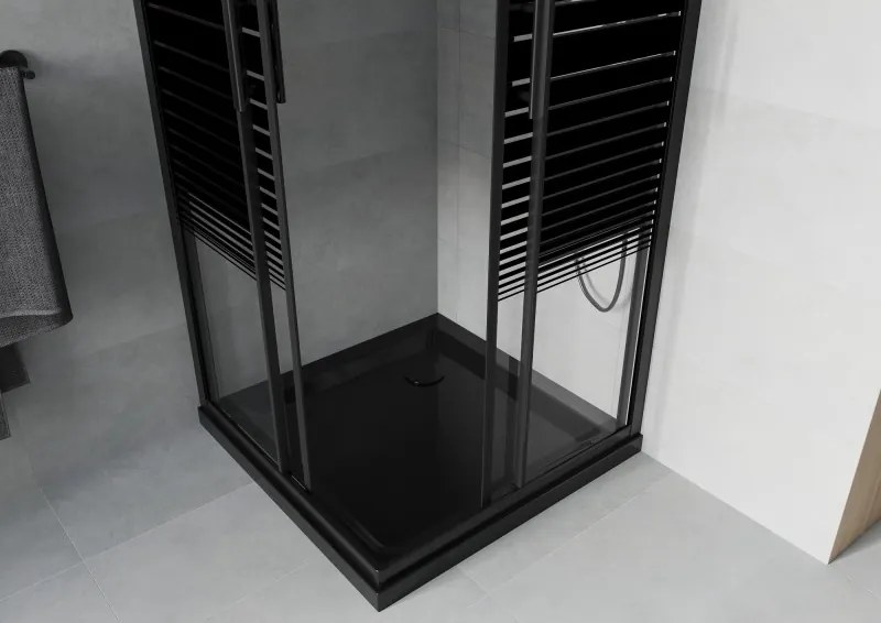 Mexen Rio cabine de duche quadrada 70 x 70 cm, riscas pretas, preto + base de duche Flat, preto - 860-070-070-70-20-4070B