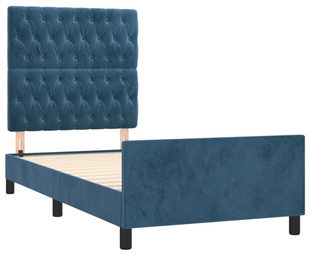 Estrutura de cama sem colchão 90x190 cm veludo azul-escuro
