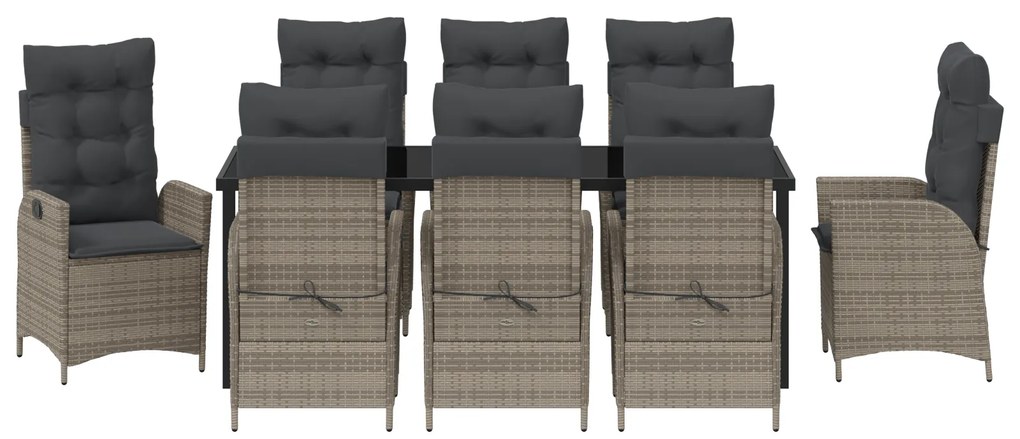 Conjunto de Jantar de Jardim com 9 Peças e Almofadas Cinza Rattan Poli