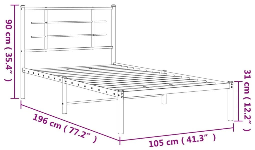 Estrutura de cama com cabeceira 100x190 cm metal branco