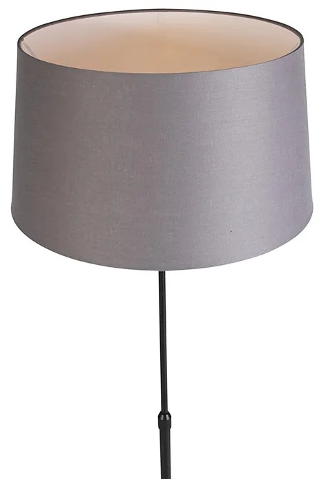 Candeeiro de pé preto com abajur de linho cinzento escuro 45 cm - Parte Clássico / Antigo