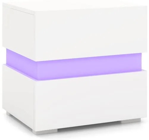 Conjunto de 2 mesas de cabeceira LED alto brilho mesa de cabeceira com 2 gavetas branco