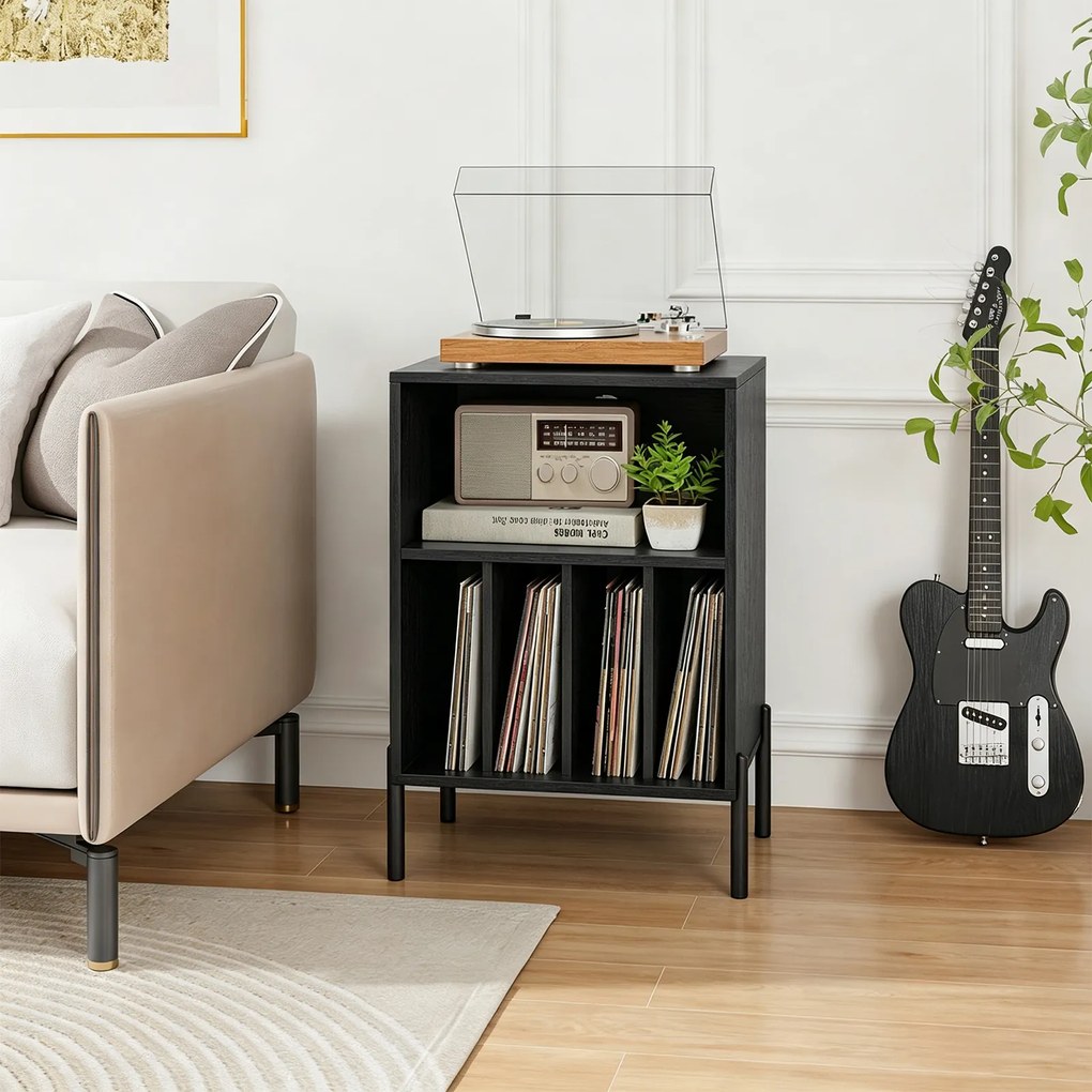 Móvel para Gira-Discos, 53 x 45 x 78,5 cm, Armazenamento de Discos e Carregamento USB e Tipo C, Preto
