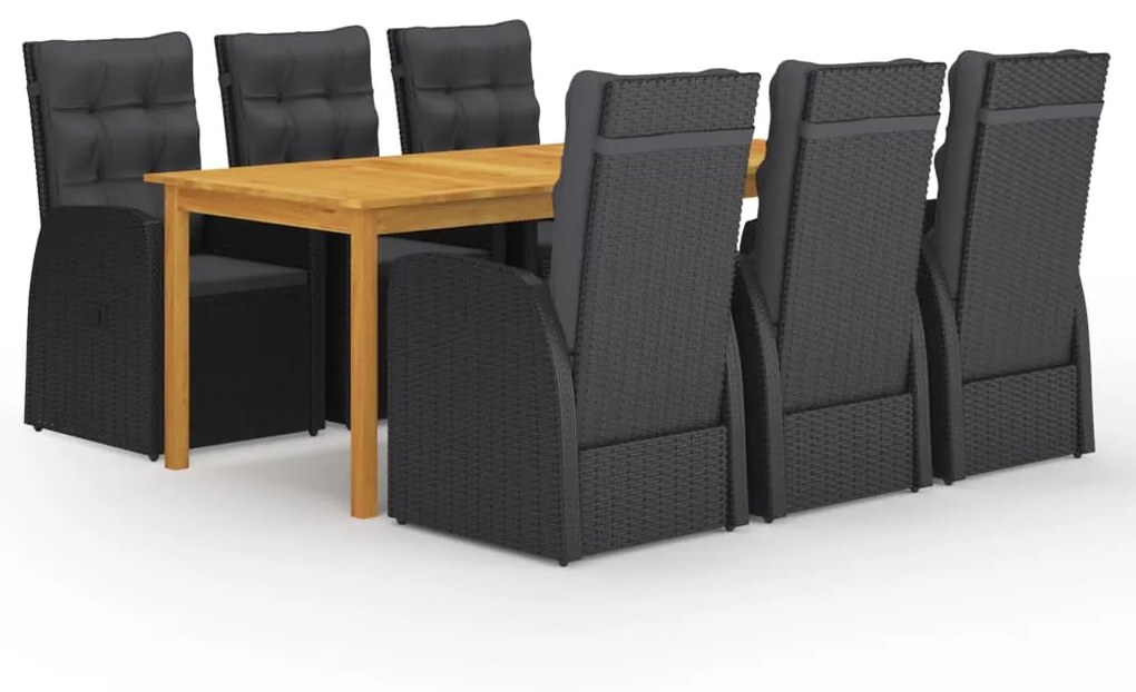 vidaXL 7 pcs conjunto de jantar de jardim preto