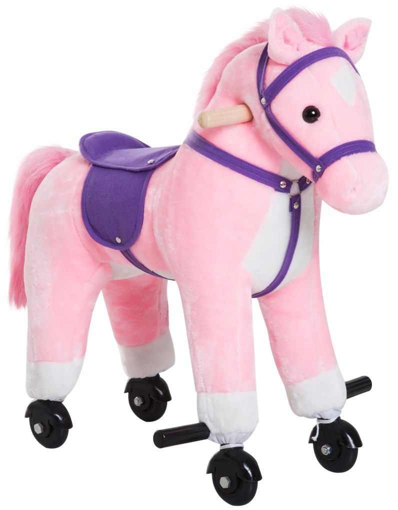 Cavalo para Crianças acima de 36 Meses com Rodas Sons de Relinchar e Pedais Carga 60 kg 55x23x60 cm Rosa