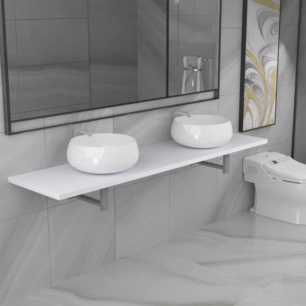 vidaXL Conjunto de móveis de casa banho 3 peças cerâmica branco