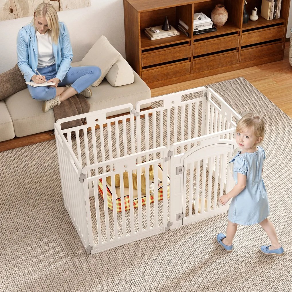 Parque para cães com 6 painéis de 81 cm com porta com fecho seguro e estacas para fixar no solo ideal para animais de estimação pequenos e médios bran