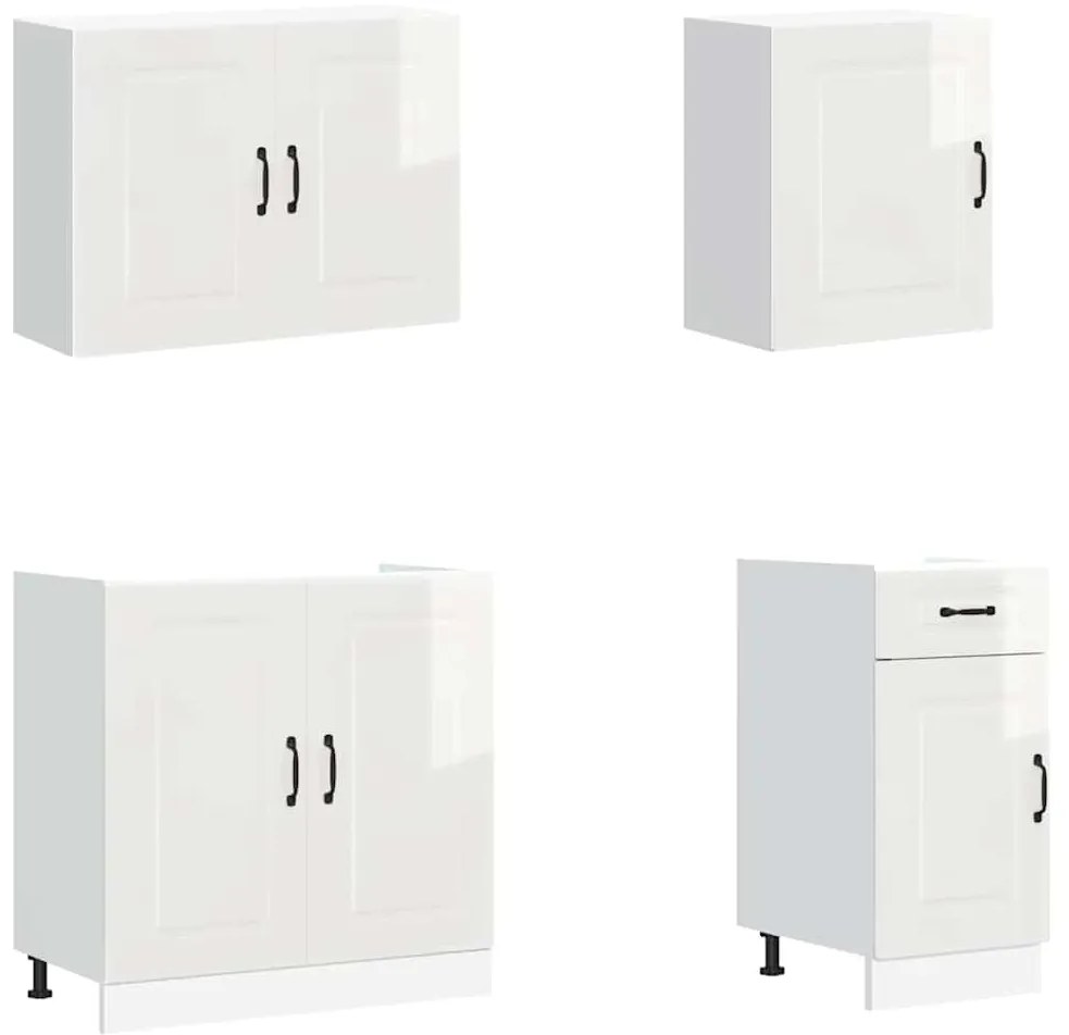7 peças armário de cozinha conjunto Kalmar branco brilhante