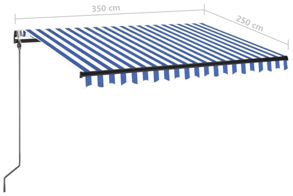 Toldo automático LED e sensor de vento 350x250 cm azul e branco