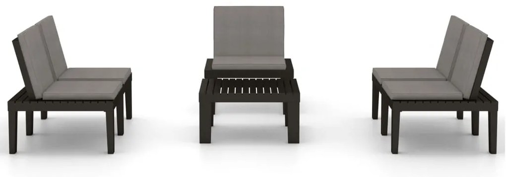 4 pcs conjunto lounge de jardim c/ almofadões plástico cinzento