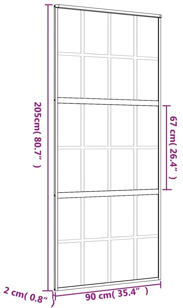 Porta deslizante 90x205 cm vidro ESG/alumínio dourado