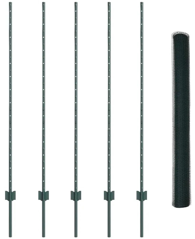 Postes de Cerca vidaXL 5 pcs Canal em U Verde 140 cm Aço