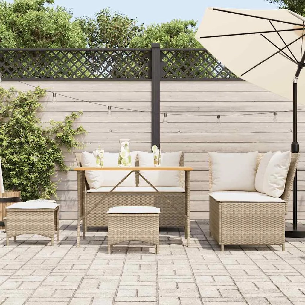 5 pcs conjunto de sofás p/ jardim com almofadões vime PE bege