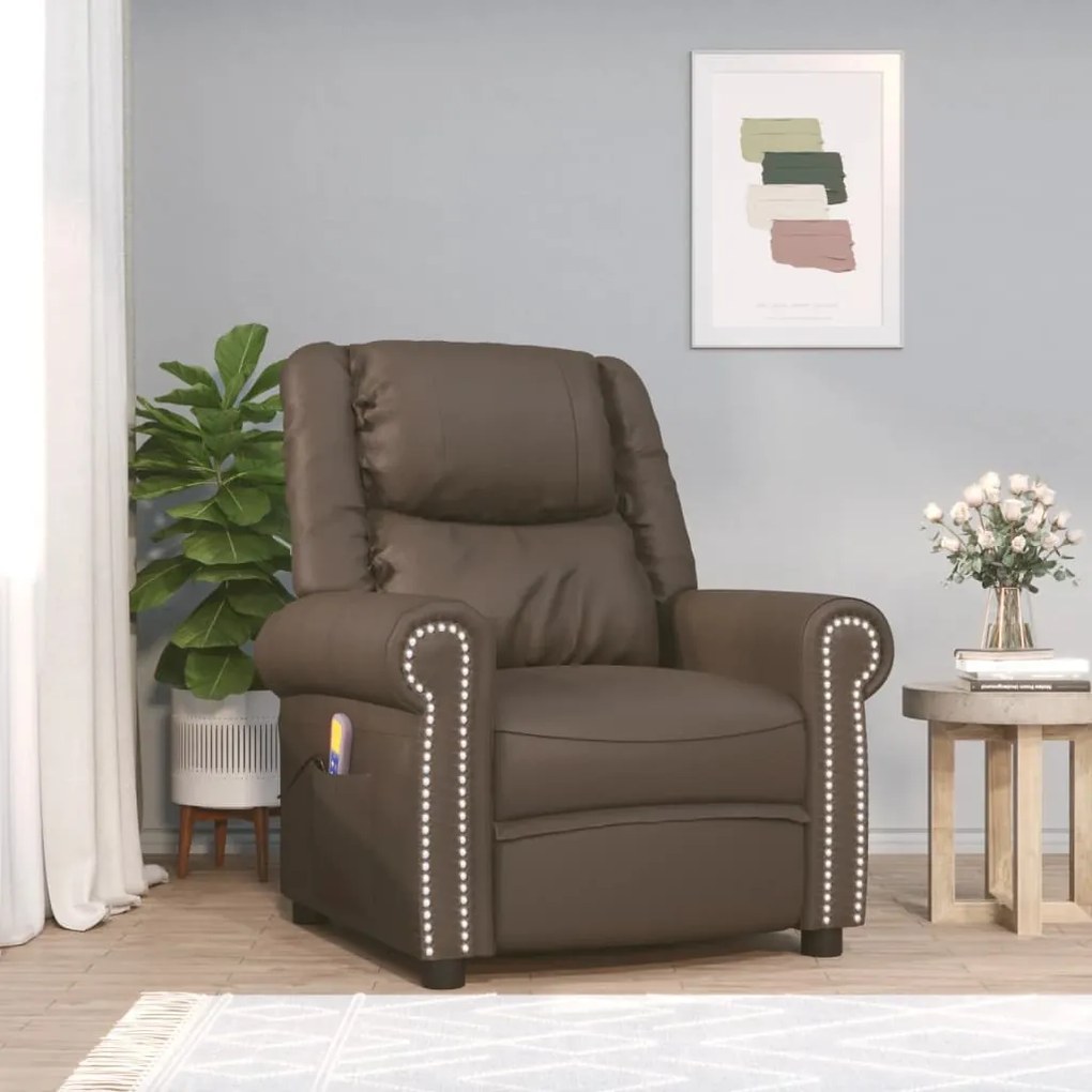 vidaXL Poltrona massagens couro artificial castanho brilhante