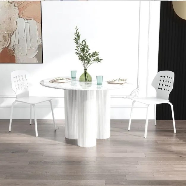 Conjunto de 4 cadeiras de jantar modernas em meta com costas ocas e pernas em metal Cadeira de hóspedes sem braços Branco