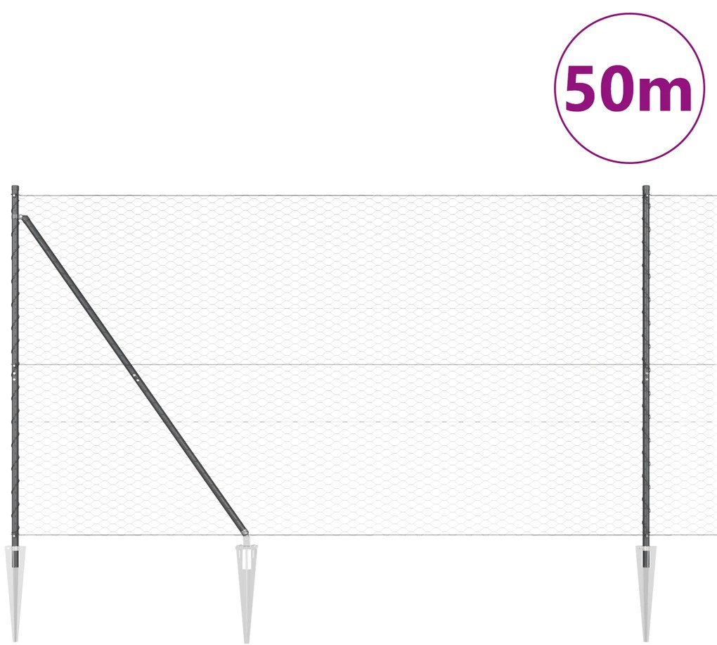 Cerca Hexagonal vidaXL Cinza 1,5x50 m Aço