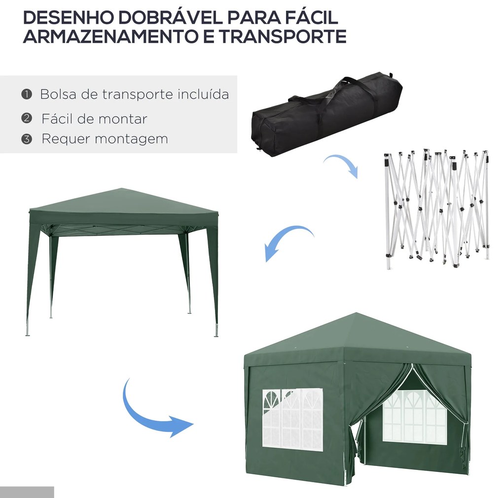 Outsunny Tenda de Jardim com Paredes Laterais Amovíveis Janelas Porta