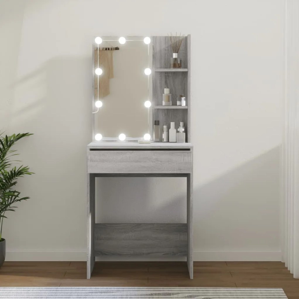 820443 vidaXL Toucador com LEDs 60x40x140 cm sonoma cinza