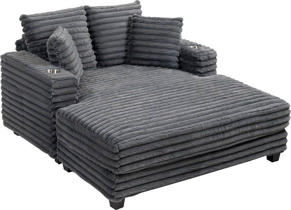 HOMCOM Espreguiçadeira Sofá Cama 2 Lugares Grande 134x151 cm com Porta Copos para Sala de Estar Cinza | Aosom Portugal
