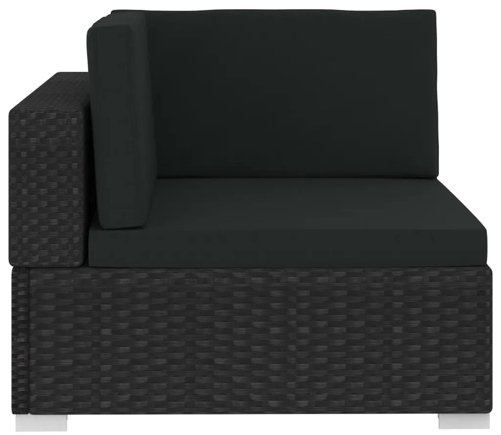 3 pcs conjunto sofás de jardim c/ almofadões vime PE preto