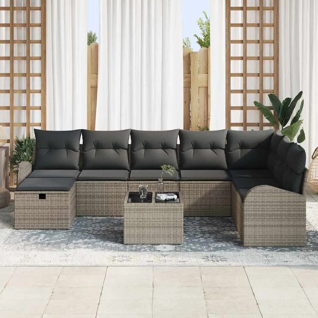 Conjunto de Sofá de Jardim 9 Peças com Almofadas de Rattan Sintético C