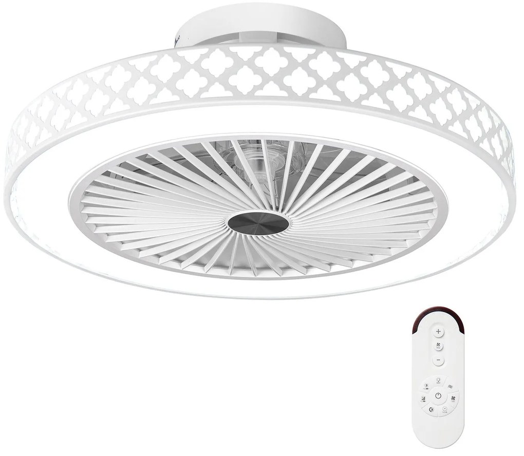 Ventoinha de teto com iluminação de 48 cm, temperatura de cor ajustável, 6 velocidades de vento e controle remoto Branca