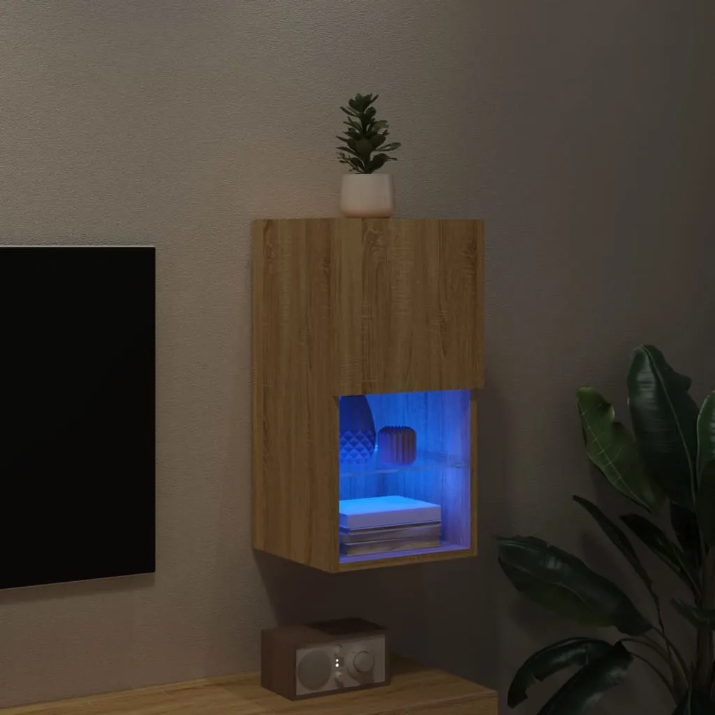 Móvel de TV com luzes LED 30,5x30x60 cm carvalho sonoma