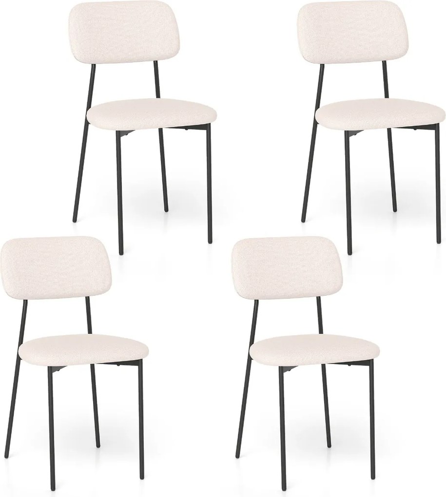 Conjunto de 4 cadeiras de jantar (MESA NÃO INCLUIDA) modernas estofadas em linho com pernas metálicas, assento acolchoado e encosto curvo bege