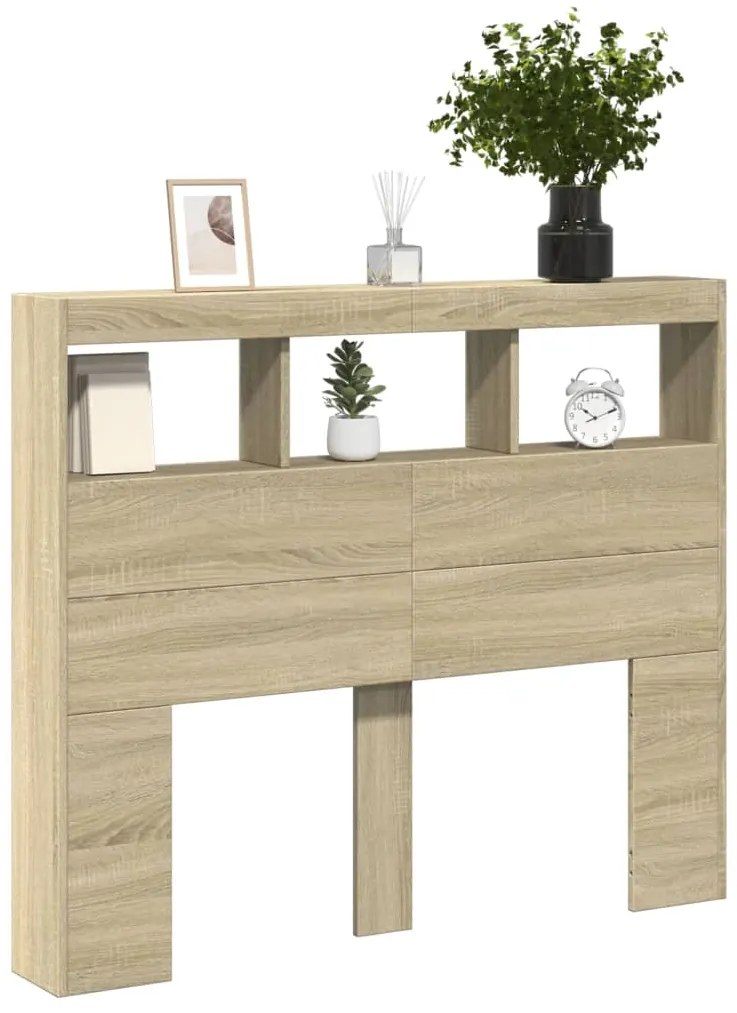 Armário de cabeceira c/ luzes LED 120x17x102 cm carvalho sonoma