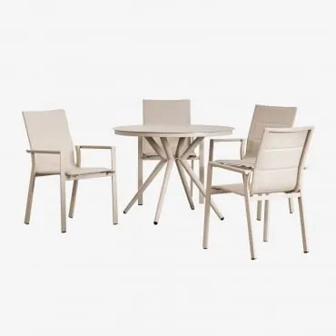 Conjunto De Mesa Redonda (ø100 Cm) Valerie E 4 Cadeiras De Jardim Empilháveis Em Alumínio Karena Tapioca Bege - Sklum