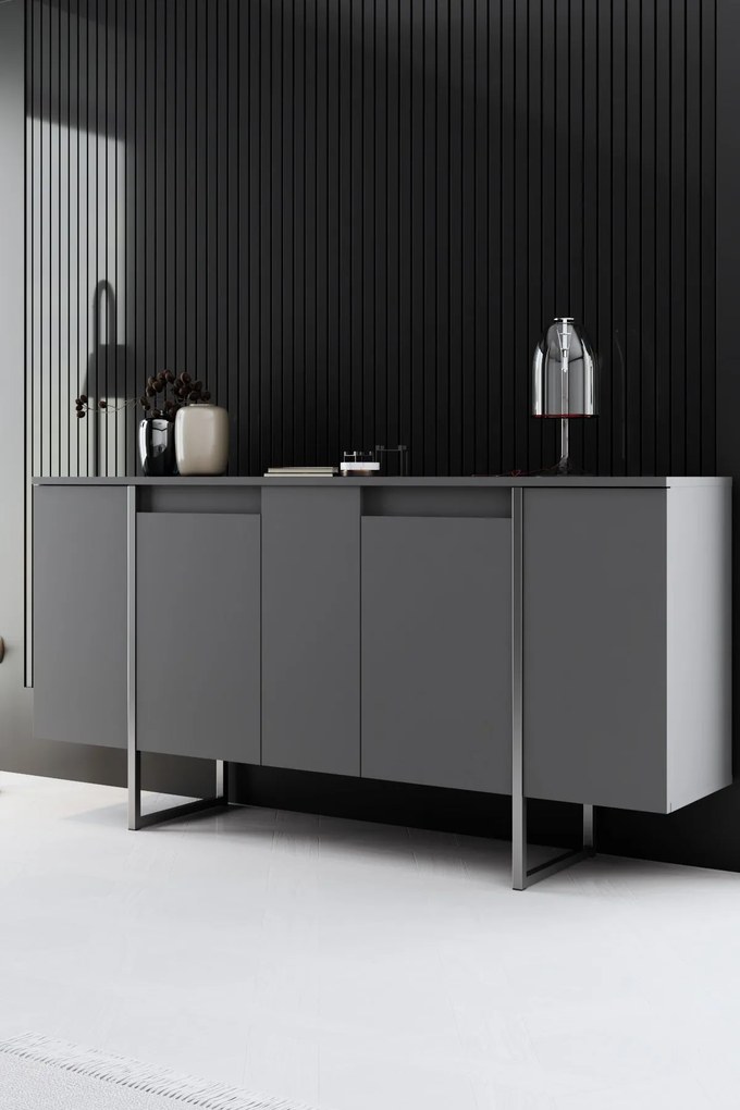 Conjunto de Mobiliário de Sala Luxe – Antracite e Prateado – Móveis co