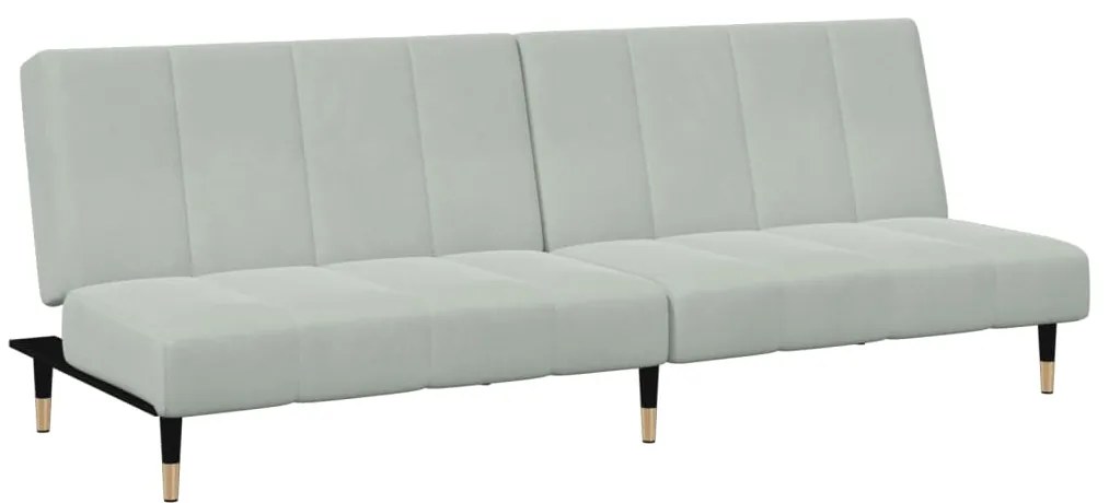 Sofá-cama 2 lugares c/ apoio de pés veludo cinza-claro